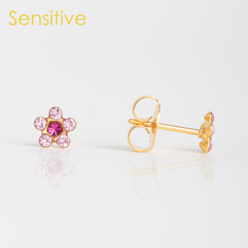 Sensitive Flor Rosa & Fucsia Bañado en Oro