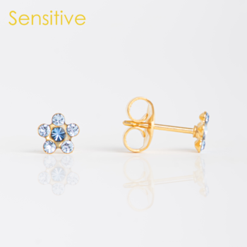 Sensitive Flor Azul Zafira Bañado en Oro