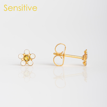 Sensitive Flor Blanco & Amarillo Bañado en Oro