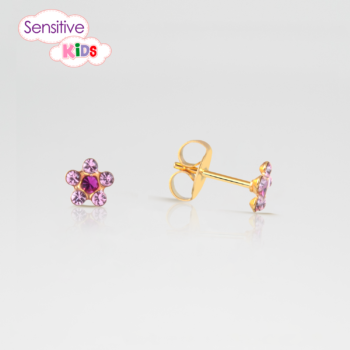Sensitive Kids Flor Rosa Fucsia Bañado en Oro