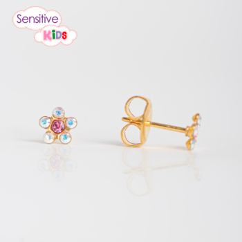Sensitive Kids Flor Rosa Iridiscente Bañado en Oro